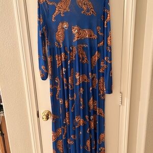 Blue Tiger Print Maxi Dress